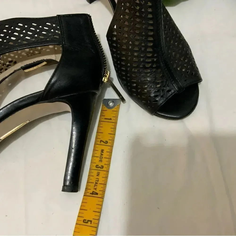 Louise et Cie Women's Black Heels Size 8 Leather Olivia Cut Out Open Toe Peep
